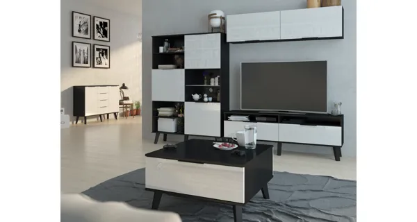 Regál OSMAK 3D, černá/bílý lesk