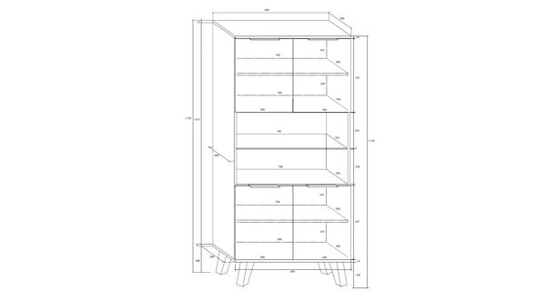 Regál OSMAK 4D, dub burgundský/bílý lesk