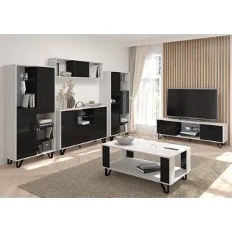 Regál PRUDHOE 2D, bílá/černý lesk