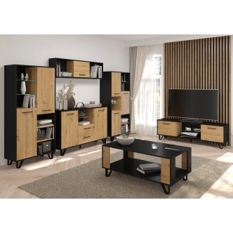 Regál PRUDHOE 2D, černá/dub artisan, 5 let záruka