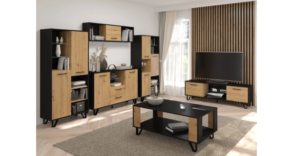 Regál PRUDHOE 2D, černá/dub artisan, 5 let záruka