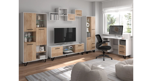 Regál PRUDHOE 2D2S, bílá/dub sonoma, 5 let záruka