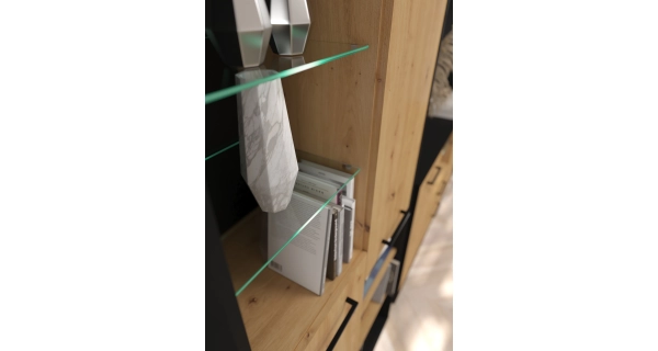 Regál PRUDHOE 2D2S, černá/dub artisan, 5 let záruka