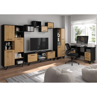 Regál PRUDHOE 2D2S, černá/dub artisan, 5 let záruka