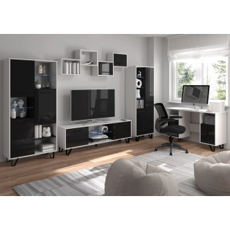 Regál PRUDHOE 3D, bílá/černý lesk, 5 let záruka