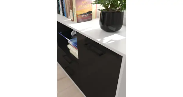 Regál PRUDHOE 3D, bílá/černý lesk