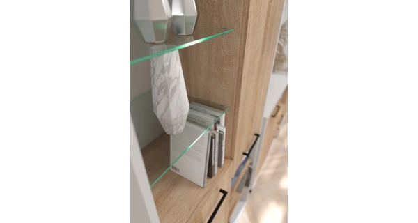 Regál PRUDHOE 3D, bílá/dub sonoma, 5 let záruka