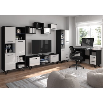 Regál PRUDHOE 3D, černá/bílý lesk, 5 let záruka