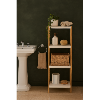 Regál RINAR, bambus/bílá