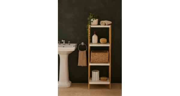 Regál RINAR, bambus/bílá