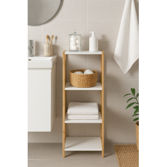 Regál RINAR, bambus/bílá