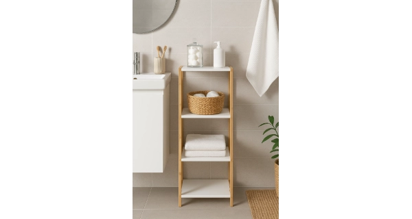 Regál RINAR, bambus/bílá