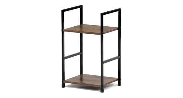 Regál ROSJORLEM, 2 police, dekor staré dřevo, černý lak