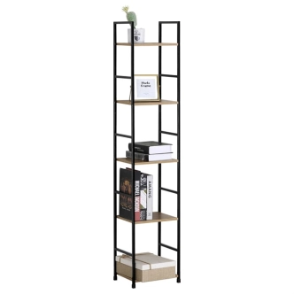 Regál ROSJORLEM, 5 polic, dekor dub, černý lak