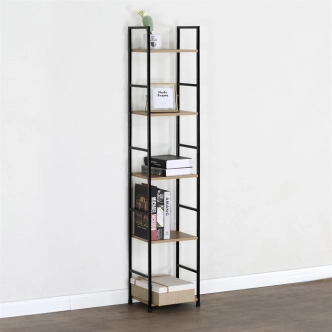 Regál ROSJORLEM, 5 polic, dekor dub, černý lak
