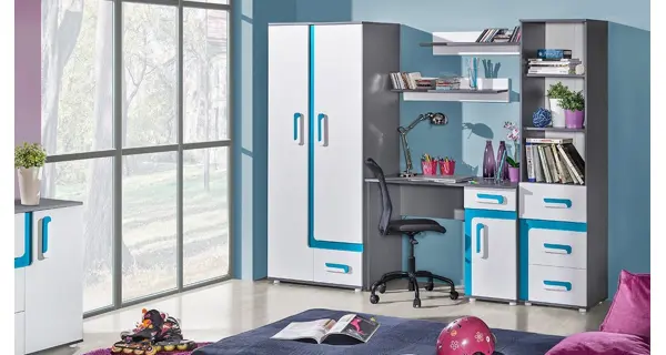 Regál se zásuvkami ORAKI, antracit/tyrkys