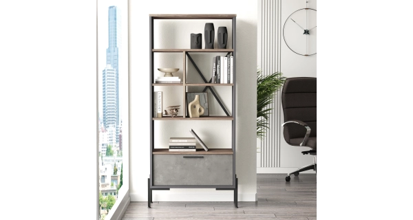 Regál SOLDRON, hnědá/šedá