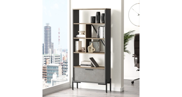 Regál SOLDRON, hnědá/šedá