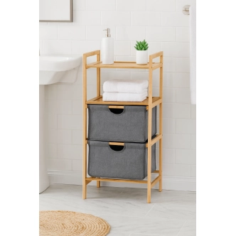 Regál TRIKUM s látkovými šuplíky, bambus/šedá