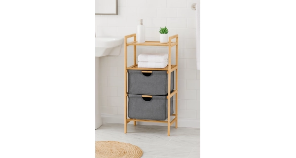 Regál TRIKUM s látkovými šuplíky, bambus/šedá