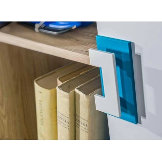 Regál UWARA IV, dub jasný/bílá/tyrkys