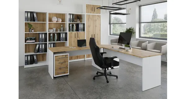 Regál vysoký NEJBY GIANNI, bílá/dub wotan