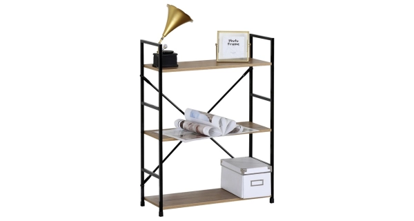 Regál ZORHALQUIN, 3 police, dekor dub, černý lak