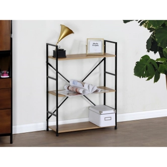 Regál ZORHALQUIN, 3 police, dekor dub, černý lak