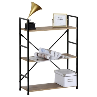 Regál ZORHALQUIN, 3 police, dekor dub, černý lak