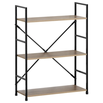 Regál ZORHALQUIN, 3 police, dekor dub, černý lak