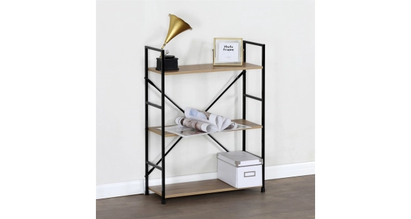 Regál ZORHALQUIN, 3 police, dekor dub, černý lak