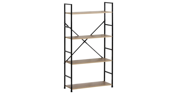 Regál ZORHALQUIN, 4 police, dekor dub, černý lak