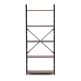 Regál ZORHALQUIN, 5 polic, dekor staré dřevo, černý lak