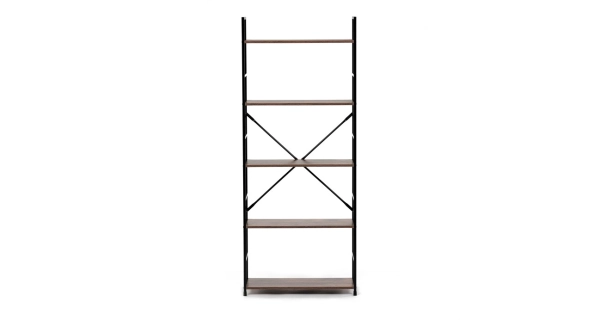 Regál ZORHALQUIN, 5 polic, dekor staré dřevo, černý lak