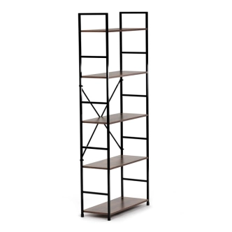 Regál ZORHALQUIN, 5 polic, dekor staré dřevo, černý lak