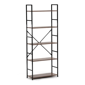 Regál ZORHALQUIN, 5 polic, dekor staré dřevo, černý lak
