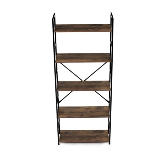Regál ZORHALQUIN, 5 polic, dekor staré dřevo, černý lak