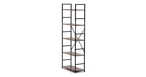 Regál ZORHALQUIN, 5 polic, dekor staré dřevo, černý lak