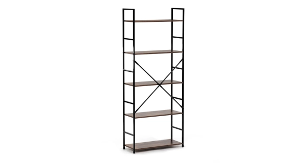 Regál ZORHALQUIN, 5 polic, dekor staré dřevo, černý lak
