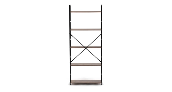 Regál ZORHALQUIN, 5 polic, dekor staré dřevo, černý lak