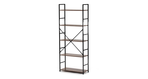 Regál ZORHALQUIN, 5 polic, dekor staré dřevo, černý lak