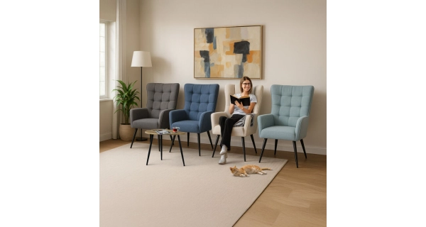 Relaxační křeslo ZELJORLEM, modrá voděodolná látka