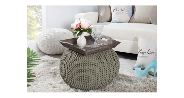 ROHBONG pletený taburet typ B, hnědošedá DOPRODEJ