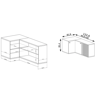 Rohová komoda FRAGILIS na nohách, dub artisan/černá