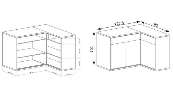 Rohová komoda IPPOLITO, dub hickory, levá