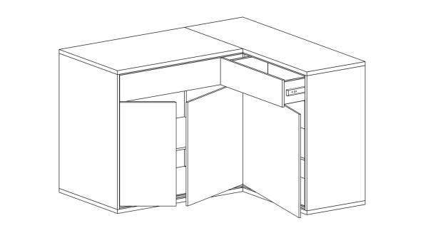 Rohová komoda IPPOLITO, dub hickory, pravá