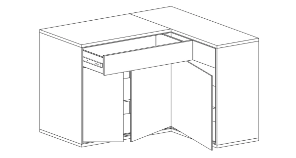Rohová komoda IPPOLITO, dub hickory, pravá
