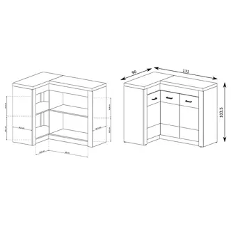 Rohová komoda SWED S15, roh vlevo, jasan bílý