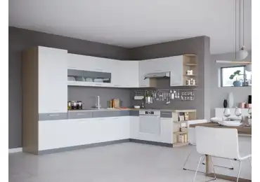 Rohová kuchyně RUTHIN 290 x 210 cm, bílý lesk/grafit mat