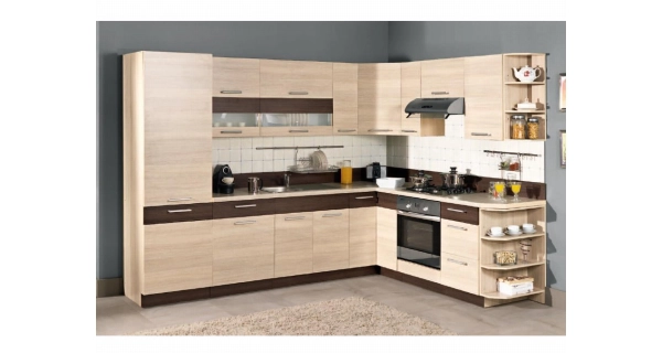 Rohová kuchyně RUTHIN, 290 x 215 cm, rijeka světlá